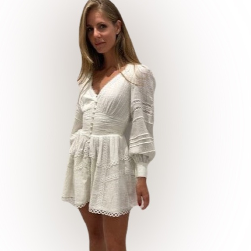 Hemant and Nandita Ruby Eyelet Guae Mini Dress Off White Medium - Picture 2 of 11